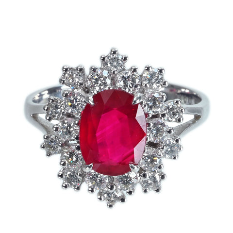 【中古】K18WG NO HEAT RUBY RING モザンビーク産 非加熱ルビーリング R2.28ct D0.71ct GRS鑑別書 4.1g #12.5