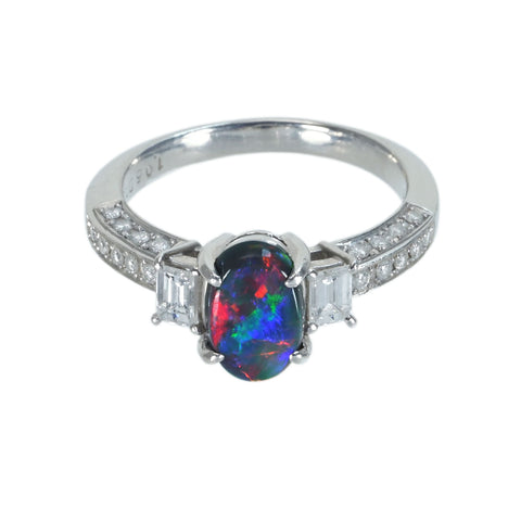 【中古】PT900 BLACK OPALブラックオパールリング BO1.06ct D0.61ct GRJソーティング 6.2g #13