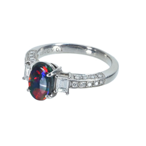 【中古】PT900 BLACK OPALブラックオパールリング BO1.06ct D0.61ct GRJソーティング 6.2g #13