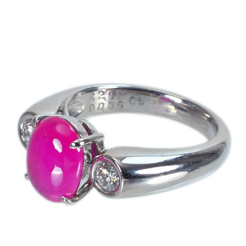 [Pre-owned] Tsukasa Muramatsu PT900 Ruby Cabochon Cut Ruby Ring, R2.91ct, D0.36ct, 10.6g, #10 