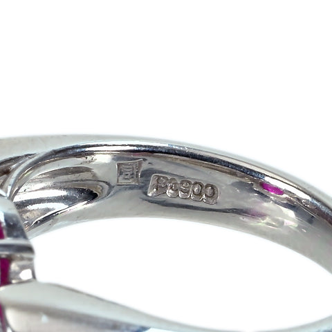 [Pre-owned] Tsukasa Muramatsu PT900 Ruby Cabochon Cut Ruby Ring, R2.91ct, D0.36ct, 10.6g, #10 