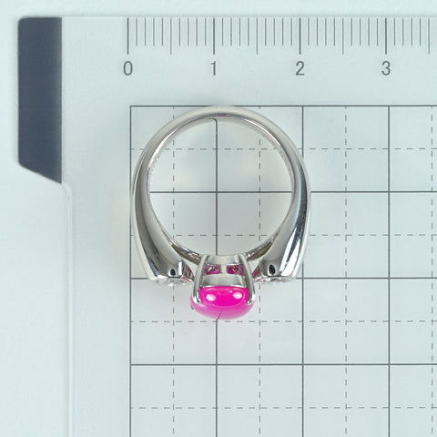 [Pre-owned] Tsukasa Muramatsu PT900 Ruby Cabochon Cut Ruby Ring, R2.91ct, D0.36ct, 10.6g, #10 