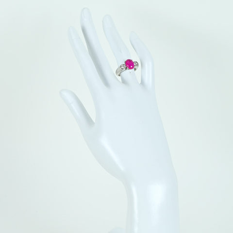 [Pre-owned] Tsukasa Muramatsu PT900 Ruby Cabochon Cut Ruby Ring, R2.91ct, D0.36ct, 10.6g, #10 