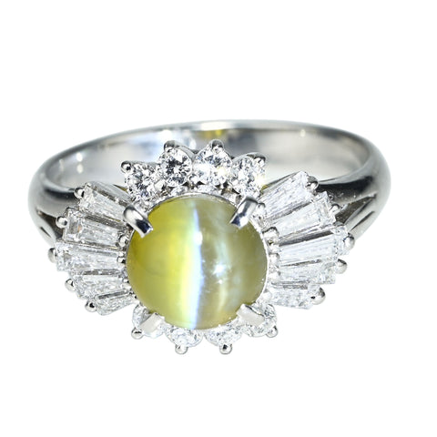 【中古】PT900 CATS EYE RING クリソベリルキャッツアイリング CE2.08ct D0.71ct 5.0g #10