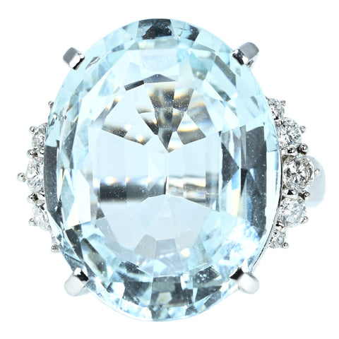 【中古】PT900 AQUAMARINE RING アクアマリンリング AQ20.33ct D0.56ct CGLソーティング 17.1g #13