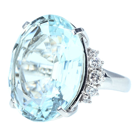 【中古】PT900 AQUAMARINE RING アクアマリンリング AQ20.33ct D0.56ct CGLソーティング 17.1g #13