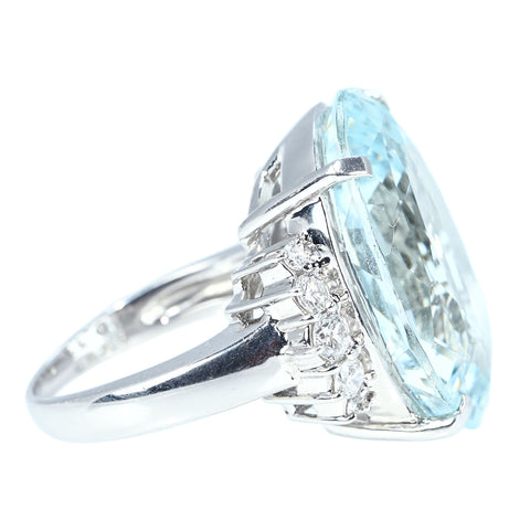 【中古】PT900 AQUAMARINE RING アクアマリンリング AQ20.33ct D0.56ct CGLソーティング 17.1g #13