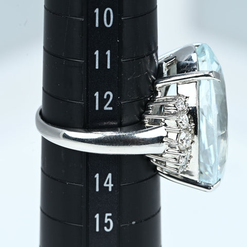 【中古】PT900 AQUAMARINE RING アクアマリンリング AQ20.33ct D0.56ct CGLソーティング 17.1g #13