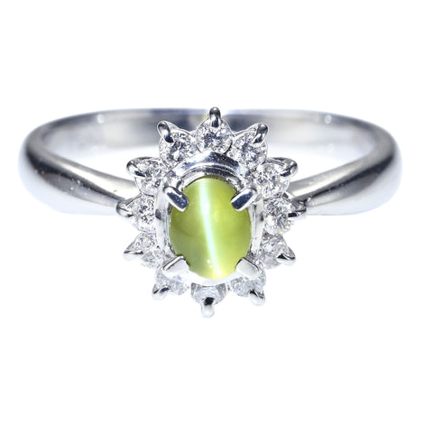 【中古】PT900 CATS EYE RING クリソベリルキャッツアイリング CE0.74ct 0.30ct 5.1g #14