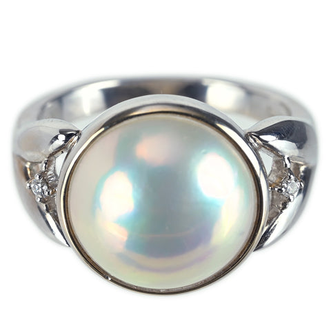 【中古】TASAKI タサキ K18WG MABE PEARLマベパールリング 12.5mm D0.02ct 7g #14