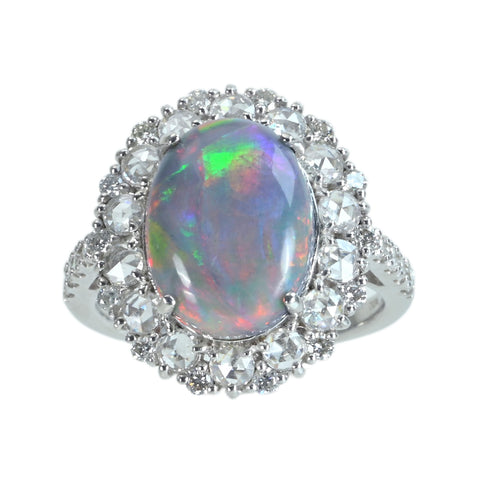 【中古】PT950 BLACK OPALブラックオパールリング BO4.35ct D0.51ct 鑑別書 7.0g  #12