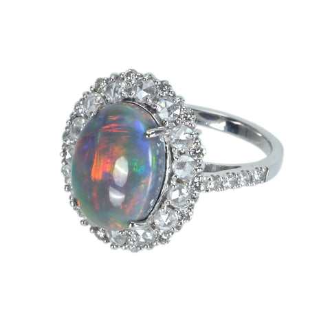 【中古】PT950 BLACK OPALブラックオパールリング BO4.35ct D0.51ct 鑑別書 7.0g  #12