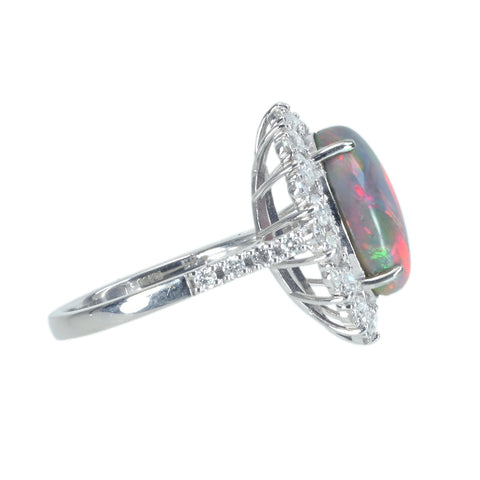 【中古】PT950 BLACK OPALブラックオパールリング BO4.35ct D0.51ct 鑑別書 7.0g  #12