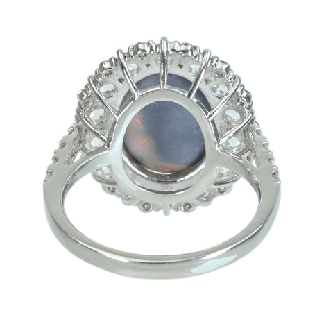 【中古】PT950 BLACK OPALブラックオパールリング BO4.35ct D0.51ct 鑑別書 7.0g  #12