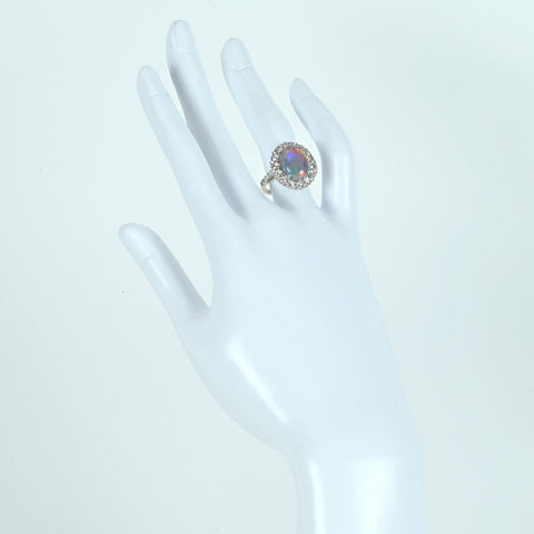 【中古】PT950 BLACK OPALブラックオパールリング BO4.35ct D0.51ct 鑑別書 7.0g  #12