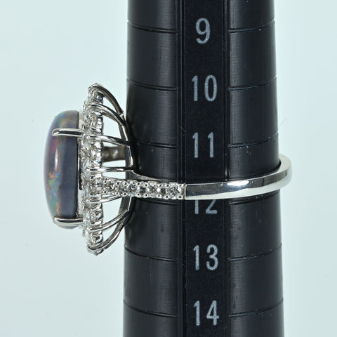 【中古】PT950 BLACK OPALブラックオパールリング BO4.35ct D0.51ct 鑑別書 7.0g  #12