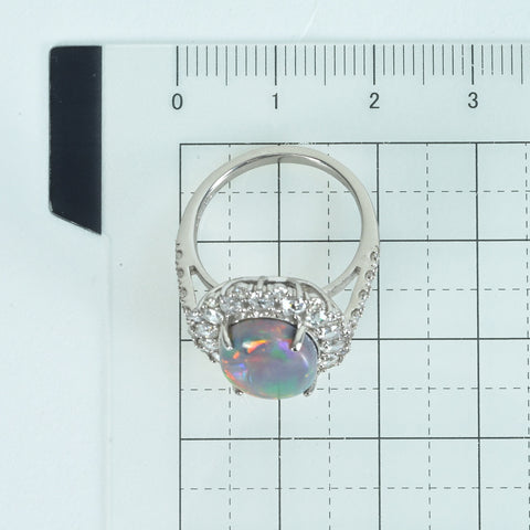 【中古】PT950 BLACK OPALブラックオパールリング BO4.35ct D0.51ct 鑑別書 7.0g  #12