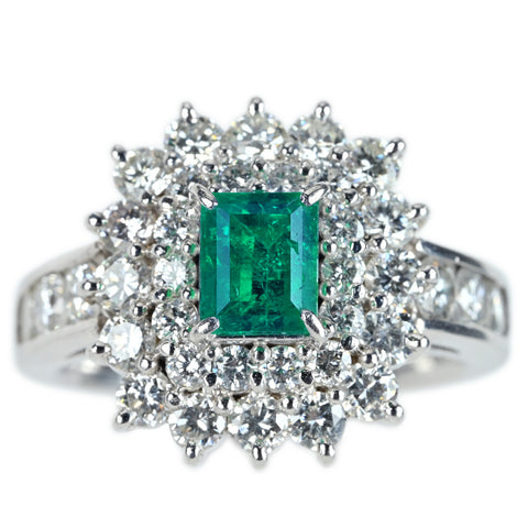 【中古】PT900 EMERALD エメラルドリング E0.83ct D1.58ct 9.4g #11