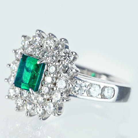 【中古】PT900 EMERALD エメラルドリング E0.83ct D1.58ct 9.4g #11