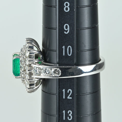【中古】PT900 EMERALD エメラルドリング E0.83ct D1.58ct 9.4g #11