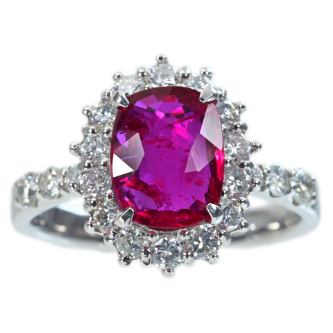 【中古】PT900 NO HEAT RUBY RING 非加熱ルビーリング R2.015ct D0.73ct 日宝協ソーティング 6.0g #11.5