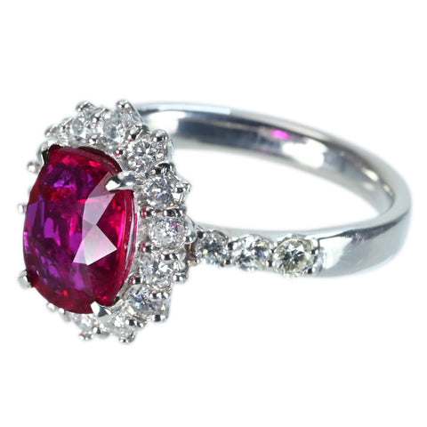 【中古】PT900 NO HEAT RUBY RING 非加熱ルビーリング R2.015ct D0.73ct 日宝協ソーティング 6.0g #11.5