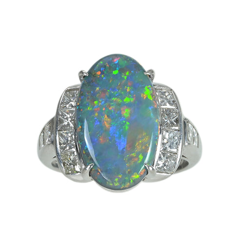 【中古】PT900 BLACK OPALブラックオパールリング BO6.93ct D1.45ct 12.1g #17