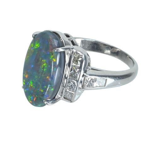 [Pre-owned] PT900 BLACK OPAL Black Opal Ring, 6.93ct Bore, 1.45ct Diameter, 12.1g, #17 
