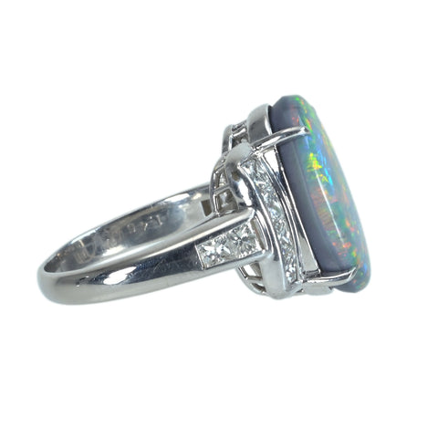 [Pre-owned] PT900 BLACK OPAL Black Opal Ring, 6.93ct Bore, 1.45ct Diameter, 12.1g, #17 