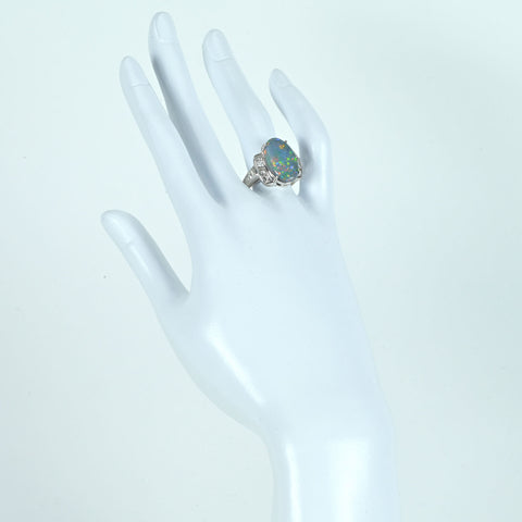 [Pre-owned] PT900 BLACK OPAL Black Opal Ring, 6.93ct Bore, 1.45ct Diameter, 12.1g, #17 