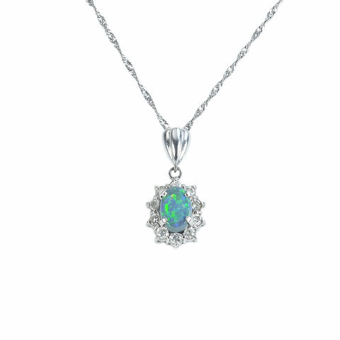 [Pre-owned] PT850/PT900 BLACK OPAL pendant necklace, BO 0.58ct, D 0.32ct, 4.4g 