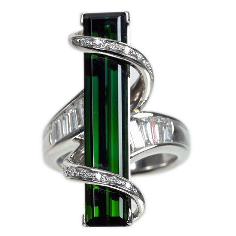 【中古】PT900 TOURMALINE  グリーントルマリンリング T8.98ct D0.83ct 15.4g