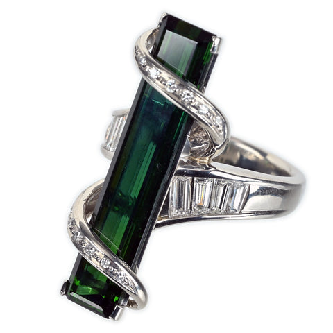 【中古】PT900 TOURMALINE  グリーントルマリンリング T8.98ct D0.83ct 15.4g