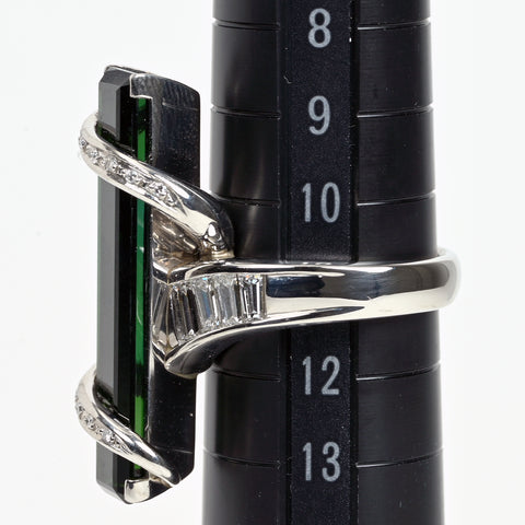 【中古】PT900 TOURMALINE  グリーントルマリンリング T8.98ct D0.83ct 15.4g