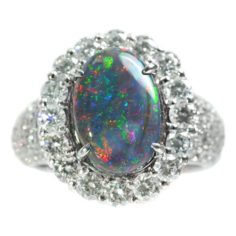 [Used] PT900 BLACK OPAL Black Opal Ring BO3.20ct D1.78ct 12g #12.5 