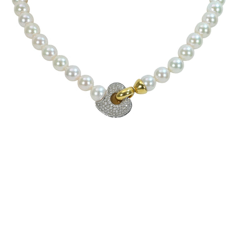 【中古】CALDERONI カルデローニ K18YG AKOYA PEARLアコヤパールネックレス 8.5-9.0mm D0.69ct 48.5g BOX/CARD ONE PRICE