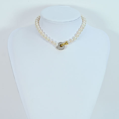 Pre-owned CALDERONI K18YG Akoya Pearl Necklace, 8.5-9.0mm, D0.69ct, 48.5g, Box/Card, One Price 