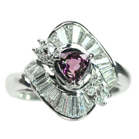 【中古】PT900 ALEXANDRITE アレキサンドライト リング A0.62ct D0.74ct 9.6g GIA鑑別書付き ブラジル産