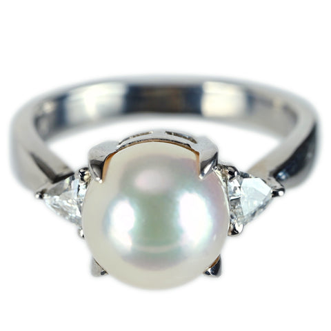 【中古】 PT900 AKOYA PEARL アコヤパールリング 8.6mm D0.17ct 5.8g #9.5