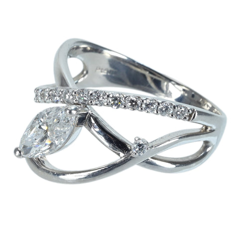 Pre-owned PT900 Marquise Cut Diamond Ring, 1.006ct, G Color, I1 Class, D0.36ct, CGL Certified, 8.0g, #18.5 