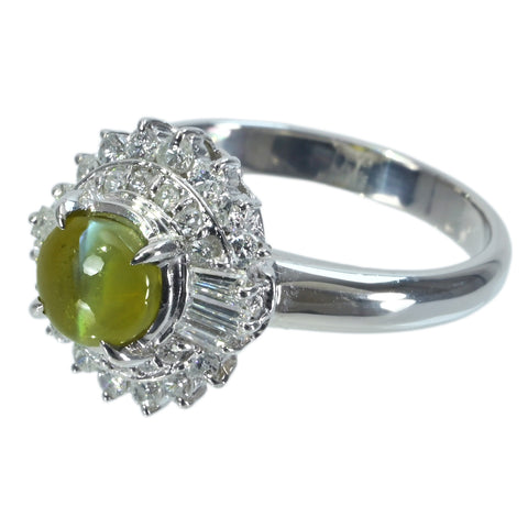 Pre-owned PT900 Cat's Eye Chrysoberyl Ring, CE 1.45ct, D 0.53ct, 6.8g, #9 