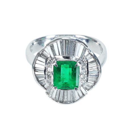 [Used] PT900 Emerald Ring E1.08ct D1.12ct 9.2g #13 