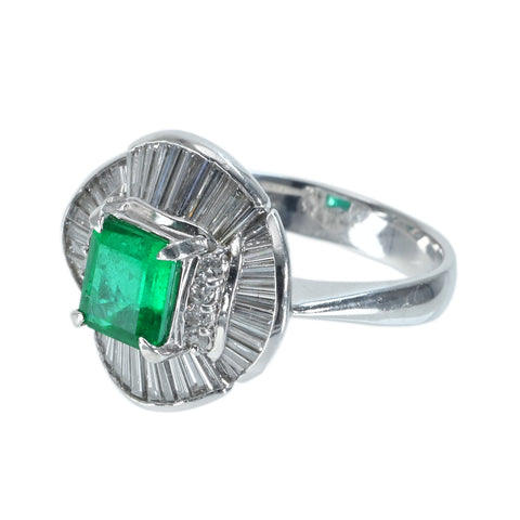 [Used] PT900 Emerald Ring E1.08ct D1.12ct 9.2g #13 