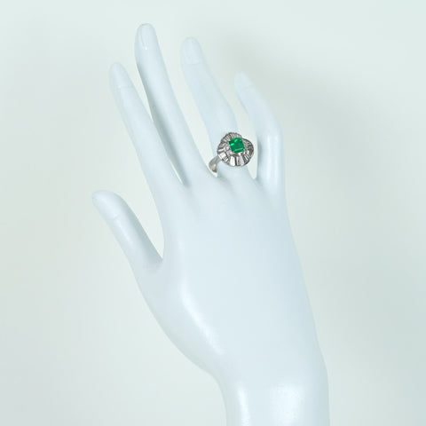 [Used] PT900 Emerald Ring E1.08ct D1.12ct 9.2g #13 