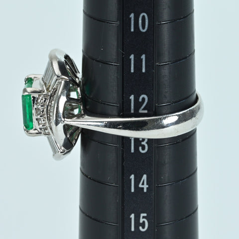 [Used] PT900 Emerald Ring E1.08ct D1.12ct 9.2g #13 