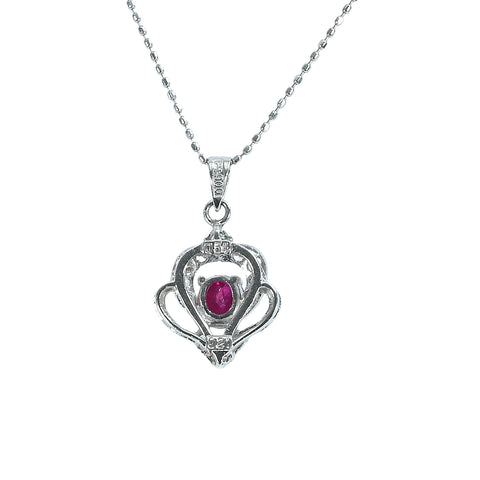 Pre-owned K18WG/PT900 RUBY Ruby Pendant Necklace, R 0.54ct, D 0.21ct, 3.6g 