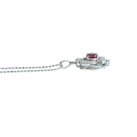 Pre-owned K18WG/PT900 RUBY Ruby Pendant Necklace, R 0.54ct, D 0.21ct, 3.6g 