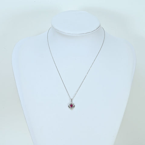 Pre-owned K18WG/PT900 RUBY Ruby Pendant Necklace, R 0.54ct, D 0.21ct, 3.6g 