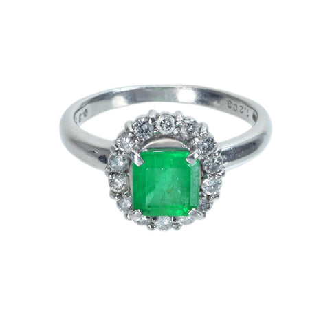 【中古】PT900 EMERALD RING エメラルドリング E1.203ct D0.35ct 4.8g #12