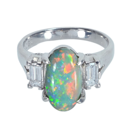 【中古】PT900 BLACK OPAL ブラックオパールリング BO3.29ct D0.67ct CGLソーティング 8.7g #13.5